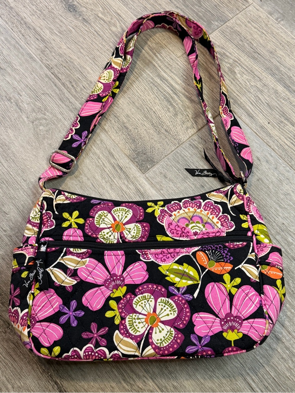 Vera Bradley Quilted Shoulder Crossbody Bag Purse in Moon Blooms Floral Black